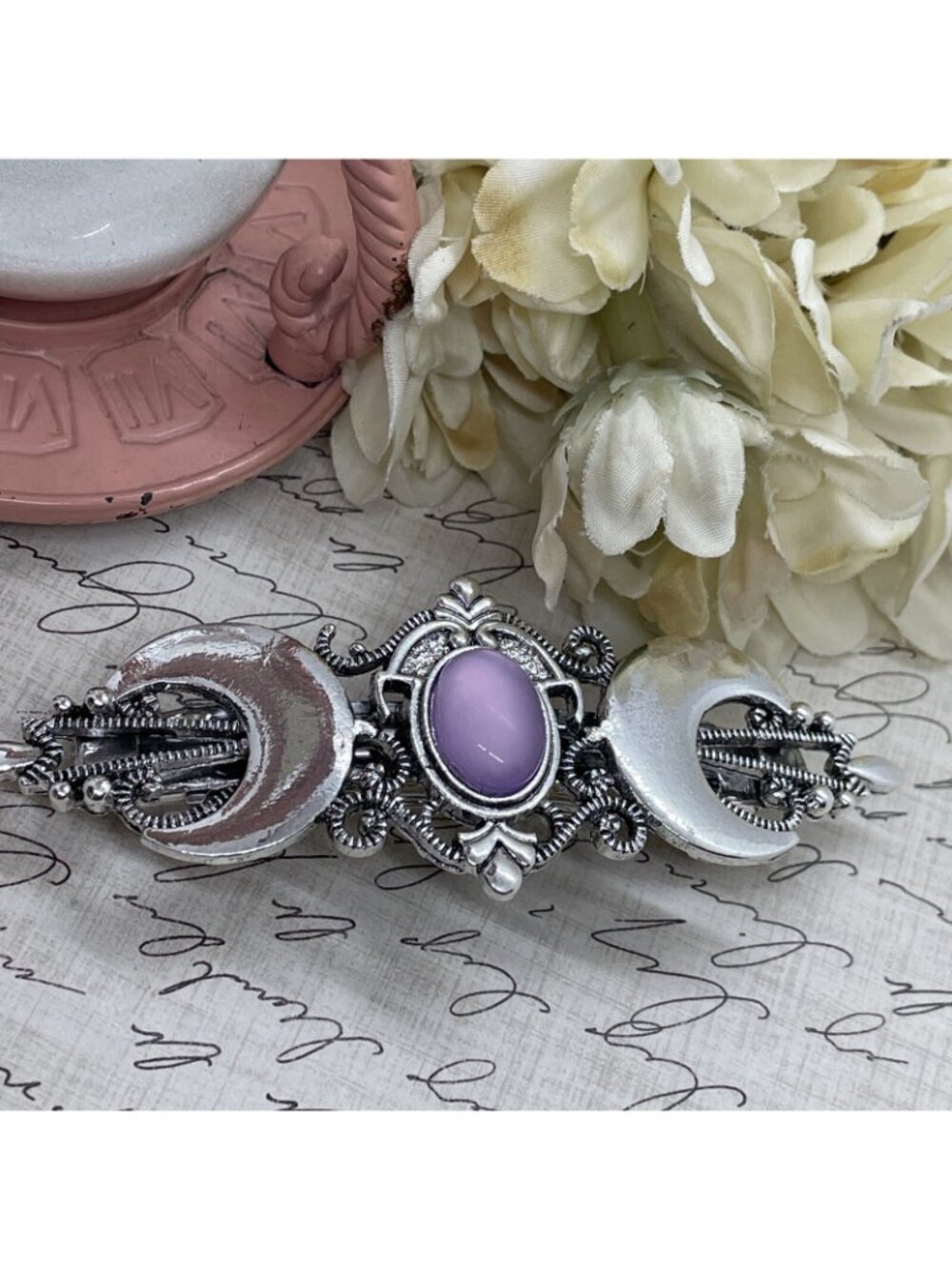 Festival Silver Purple Witch Crescent Celti Moon magic Spell Love Hair Clip Comb - Picture 4 of 12